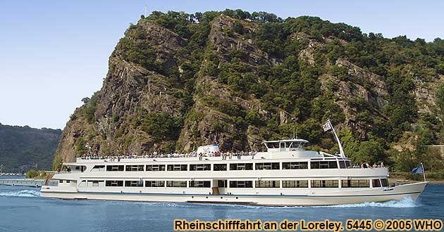 Rheinschifffahrt an der Loreley, zwischen Rdesheim, Bingen, Assmannshausen, Lorch, Bacharach, Kaub, Oberwesel, St. Goar und St. Goarshausen.