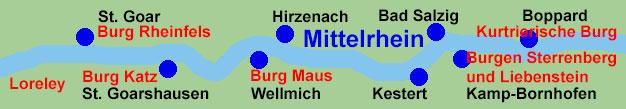 Rheinschifffahrt von Boppard und Kamp-Bornhofen zur Loreley und nach St. Goar